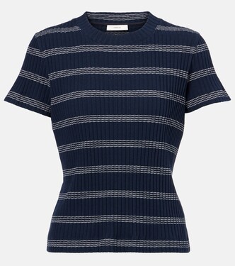 Ribbed-knit striped cotton-blend T-shirt | Vince