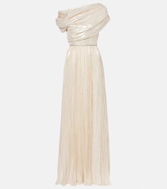 Asymmetric draped silk-blend chiffon maxi dress | Self-Portrait