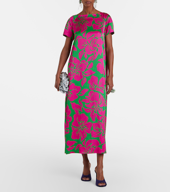 Floral satin midi dress in multicoloured - Dries Van Noten | Mytheresa