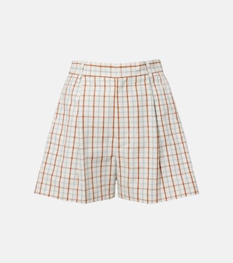 Checked pleated cotton shorts | Victoria Beckham