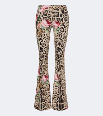 Leopard-print floral flared jeans | Roberto Cavalli