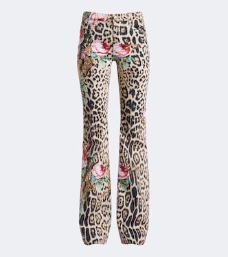 Leopard-print floral flared jeans | Roberto Cavalli