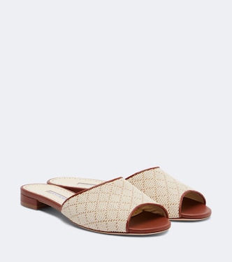 Smirna leather-trimmed raffia-effect slides | Manolo Blahnik