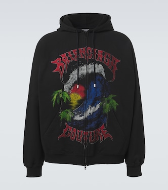 Logo cotton jersey zip-up hoodie | Balenciaga