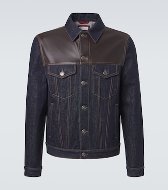 Leather-paneled denim jacket | Brunello Cucinelli