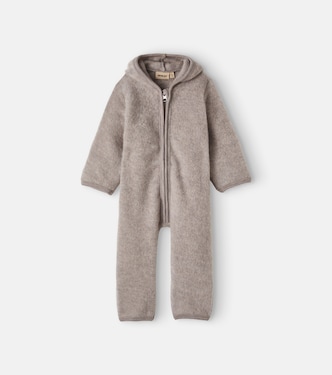 Baby Ata hooded wool fleece onesie | Wheat