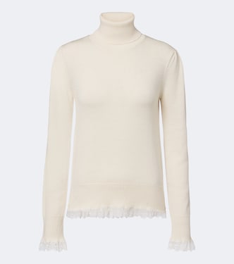 Lace-trimmed wool turtleneck sweater | Ganni