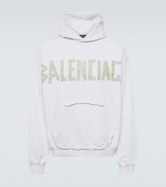 Tape Type Ripped cotton fleece hoodie | Balenciaga