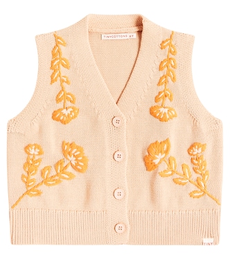 Flowers embroidered cotton sweater vest | Tinycottons