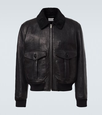 Shearling-trimmed leather bomber jacket | Saint Laurent