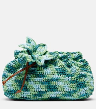 Calypso floral-appliqué raffia clutch | Aquazzura