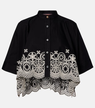 Foulard embroidered cropped cotton shirt | La DoubleJ