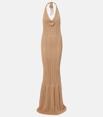 Floral-appliqué crochet cotton maxi dress | Elie Saab
