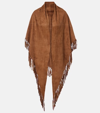 Fringed suede shawl | Nour Hammour