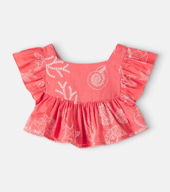 Cycas printed ruffled cotton top | Poupette St Barth Kids