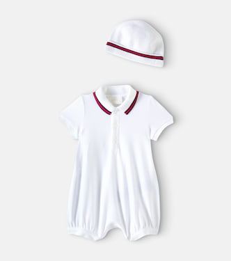 Baby cotton piquet bodysuit and beanie set | Gucci Kids