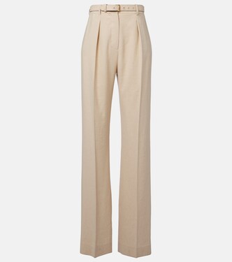 Belted linen and wool straight pants | Loro Piana
