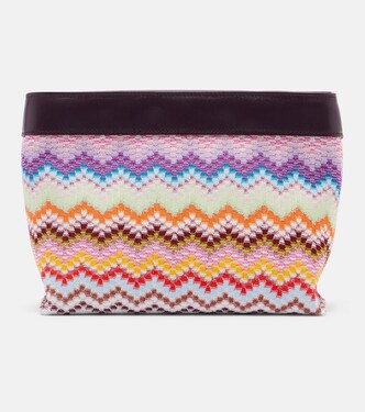 Zigzag Large leather-trimmed lamé clutch | Missoni