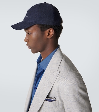 Logo silk, linen, and wool baseball cap in blue - Brunello