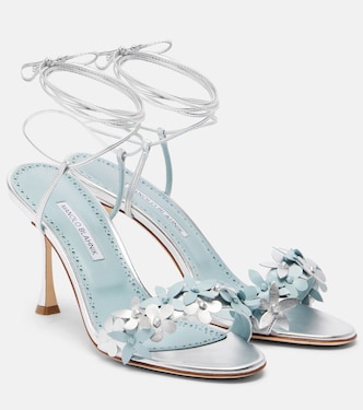 Anista floral-appliqué leather sandals | Manolo Blahnik