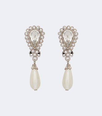Crystal-embellished faux pearl clip-on earrings | Alessandra Rich