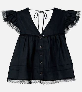 Lace-trimmed linen top | Ganni