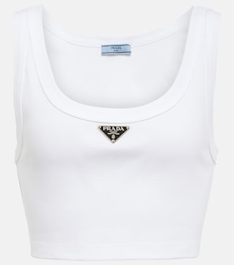 Logo cotton jersey crop top | Prada
