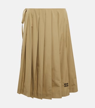 Embroidered pleated cotton midi skirt | Miu Miu