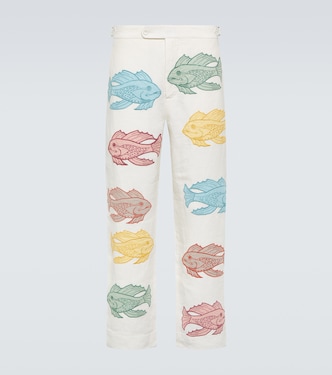 Piscine appliqué linen straight pants | Bode
