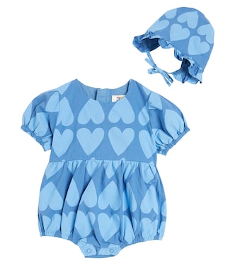 Baby Heart cotton playsuit and sunhat set | Jellymallow