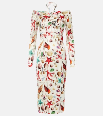 فستان ميدي من الحرير المخلوط بطبعات Capri | Dolce&Gabbana