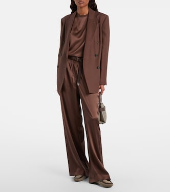 Silk-blend satin wide-leg pants in brown - Brunello Cucinelli