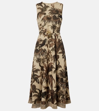 Belted fringed printed midi dress | Oscar de la Renta