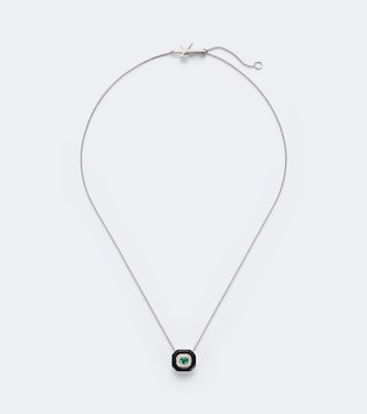 Oui 18kt white gold and enamel pendant necklace with emerald and diamonds | Nikos Koulis
