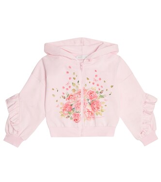 Sweat-shirt à capuche zippé à fleurs | Monnalisa