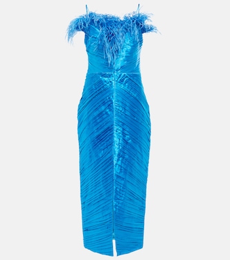 Robe midi en satin à plumes | Rasario