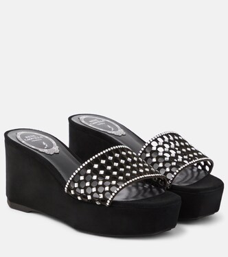 Embellished suede platform slides | Rene Caovilla