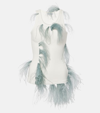 Feather-trimmed cotton-blend tank top | Acne Studios