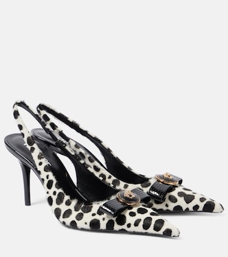 Gianni Ribbon 85 calf hair slingback pumps | Versace