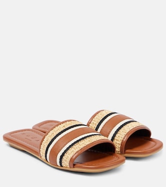 Striped leather-trimmed slides | Hogan