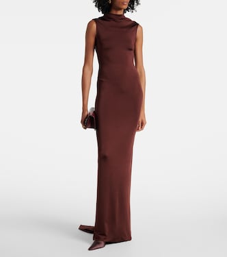 victoria beckham brown dress Victoria Beckham Mock-neck Open-back Maxi Dress