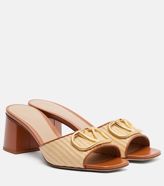 VLogo leather-trimmed raffia sandals | Valentino Garavani