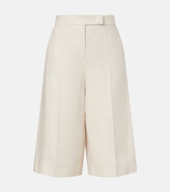 Kaki linen wide-leg Bermuda shorts | Max Mara