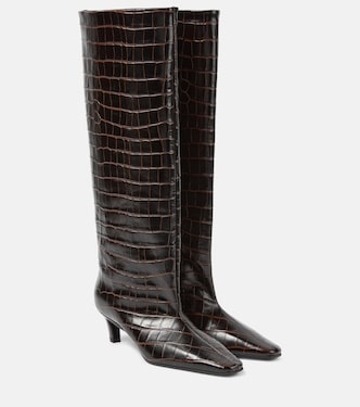 Wide Shaft croc-effect leather knee-high boots | Toteme