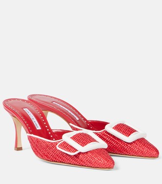 Maysale 70 leather-trimmed raffia mules | Manolo Blahnik