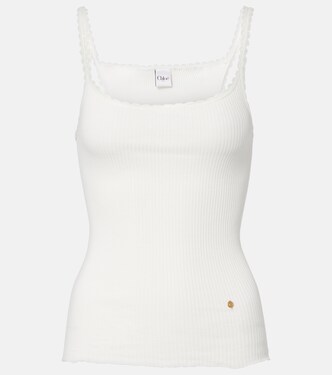 Lace-trimmed ribbed-knit cotton tank top | Chloé