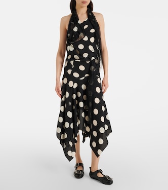Lace-trimmed polka-dot midi dress in black - Junya Watanabe