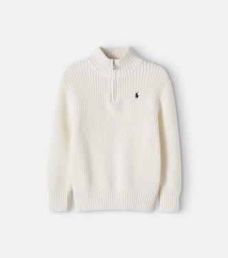 Logo ribbed-knit cotton half-zip sweater | Polo Ralph Lauren Kids