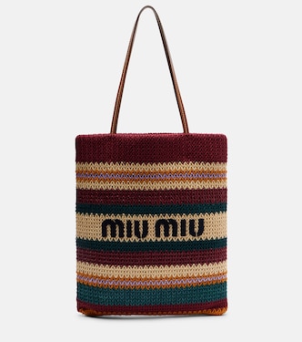 Woven raffia-effect tote bag | Miu Miu