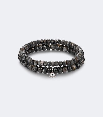 Set of 2 14kt white gold beaded bracelets with diamonds and moonstones | Sydney Evan